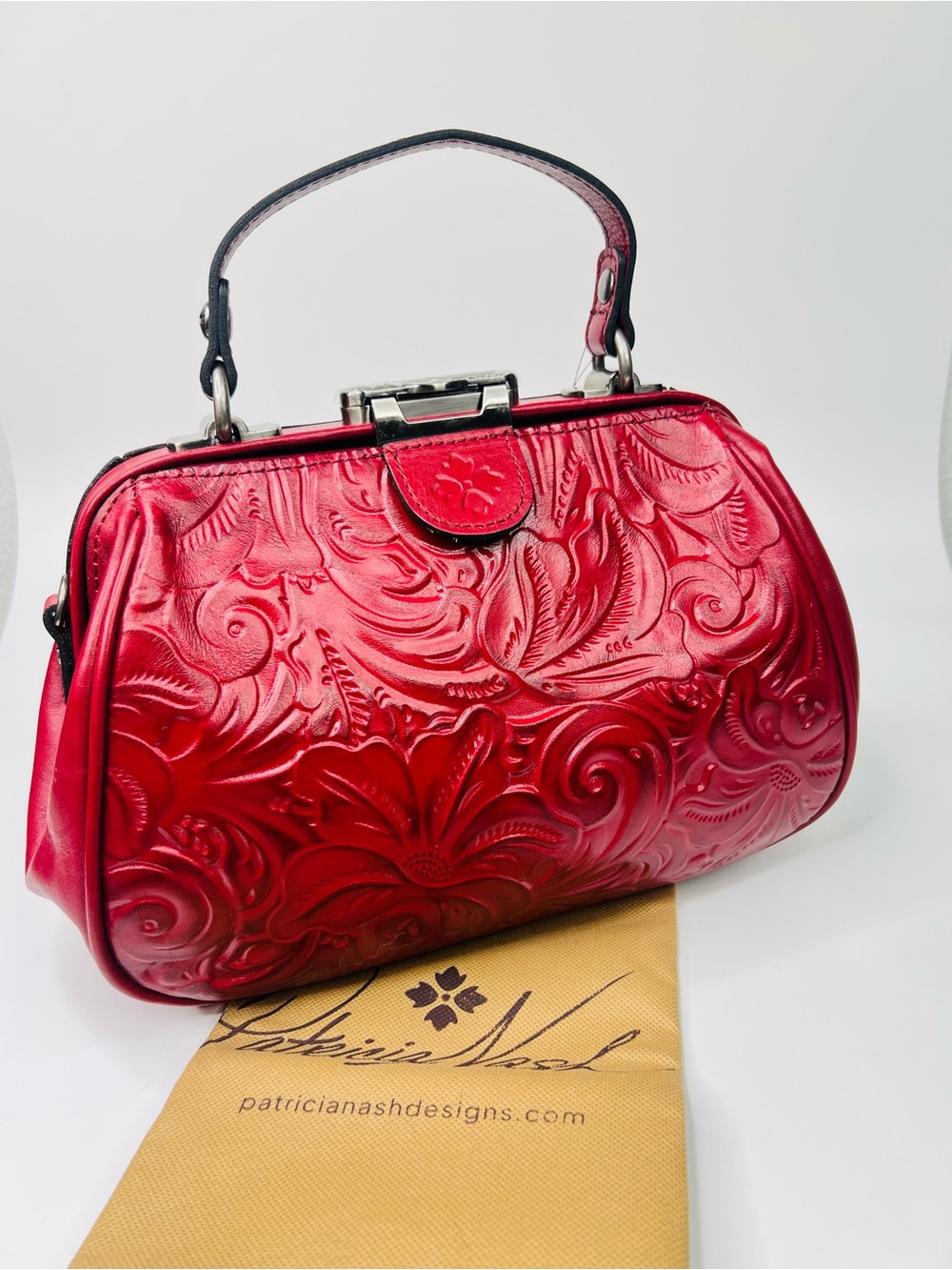 Patricia Nash Berry Red Gracchi Satchel Embossed Leather Hand/Crossbody Bag